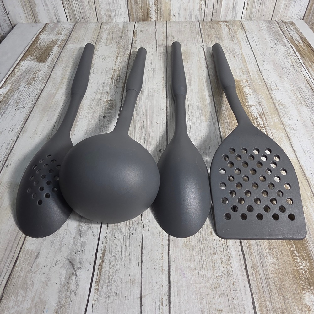 Williams Sonoma 4 Piece Silicone Kitchen Utensil Set Charcoal Gray Ladle Turner